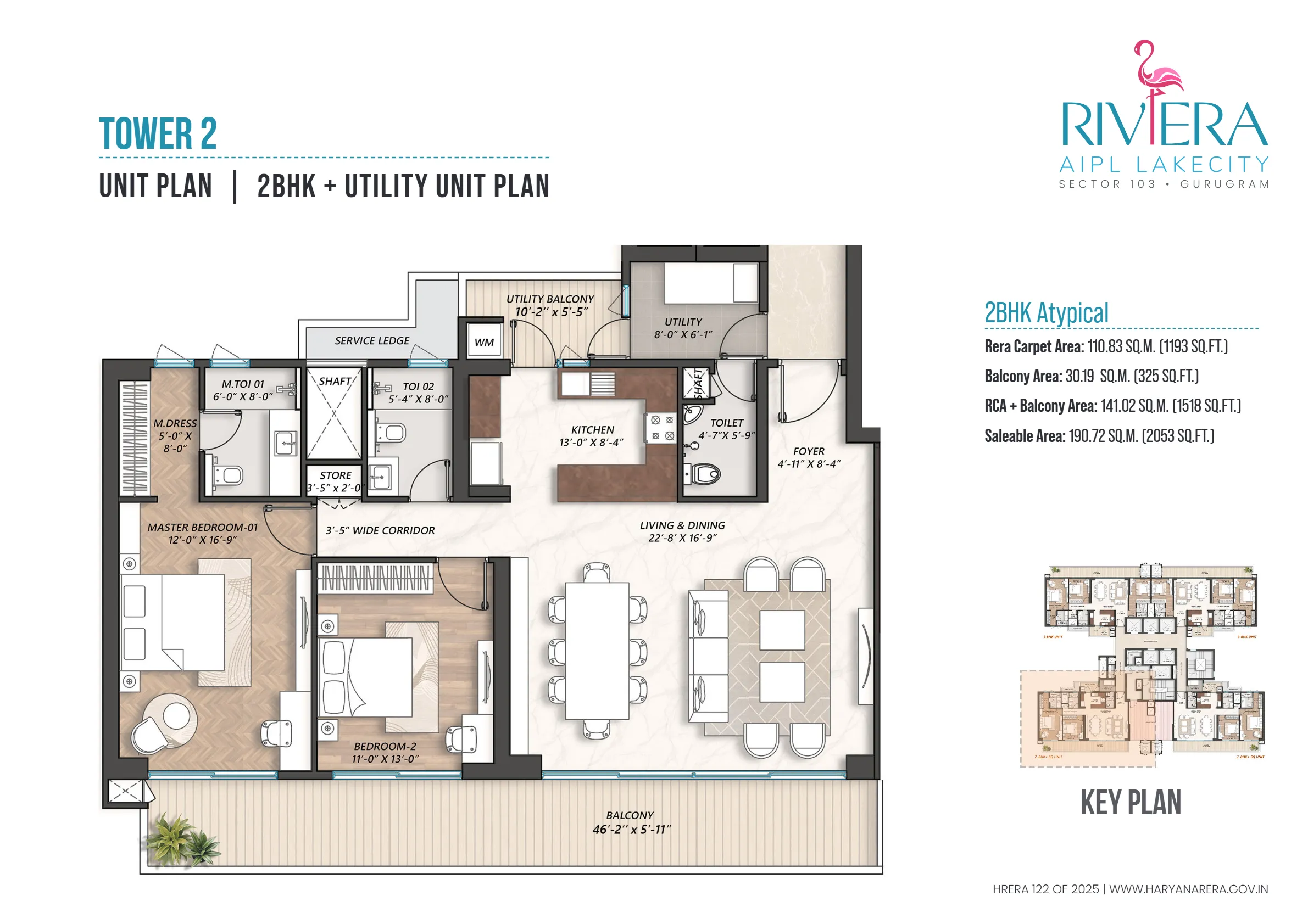 AIPL The Riviera 2 BHK Utility Study Tower 2 Floor Plan