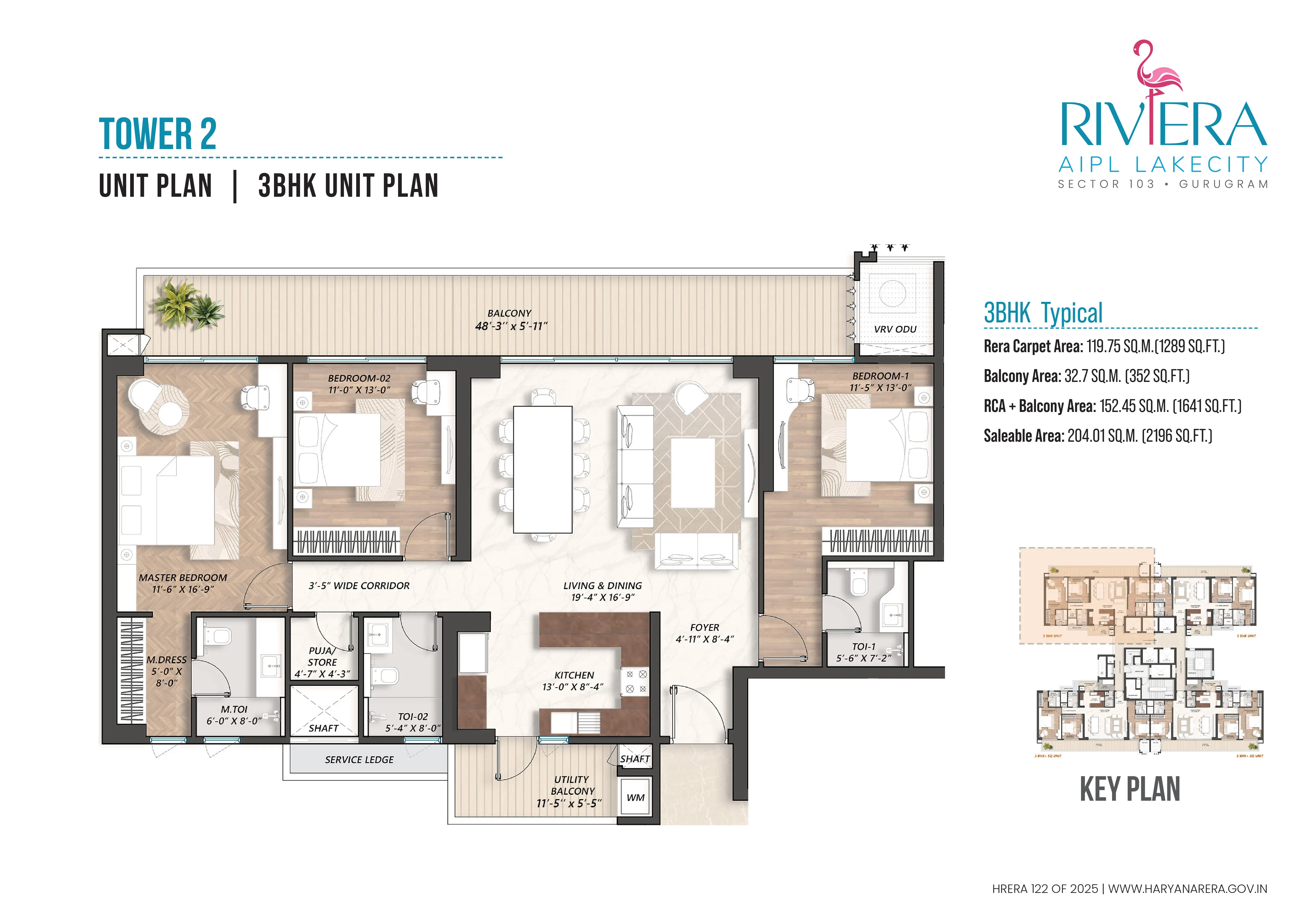 AIPL The Riviera 3 BHK Tower 2 Floor Plan