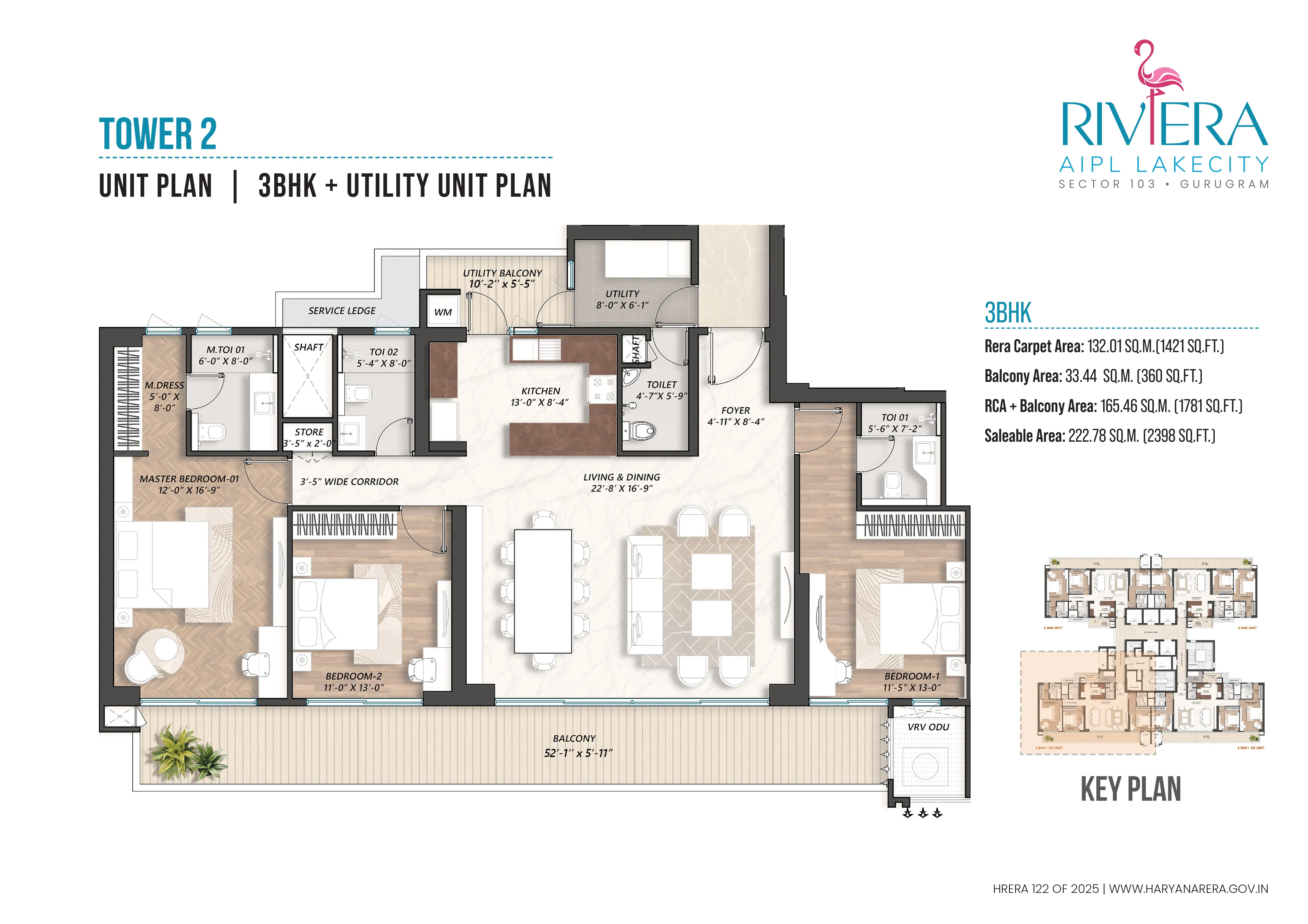 AIPL The Riviera 3 BHK Utility Tower 2 Floor Plan