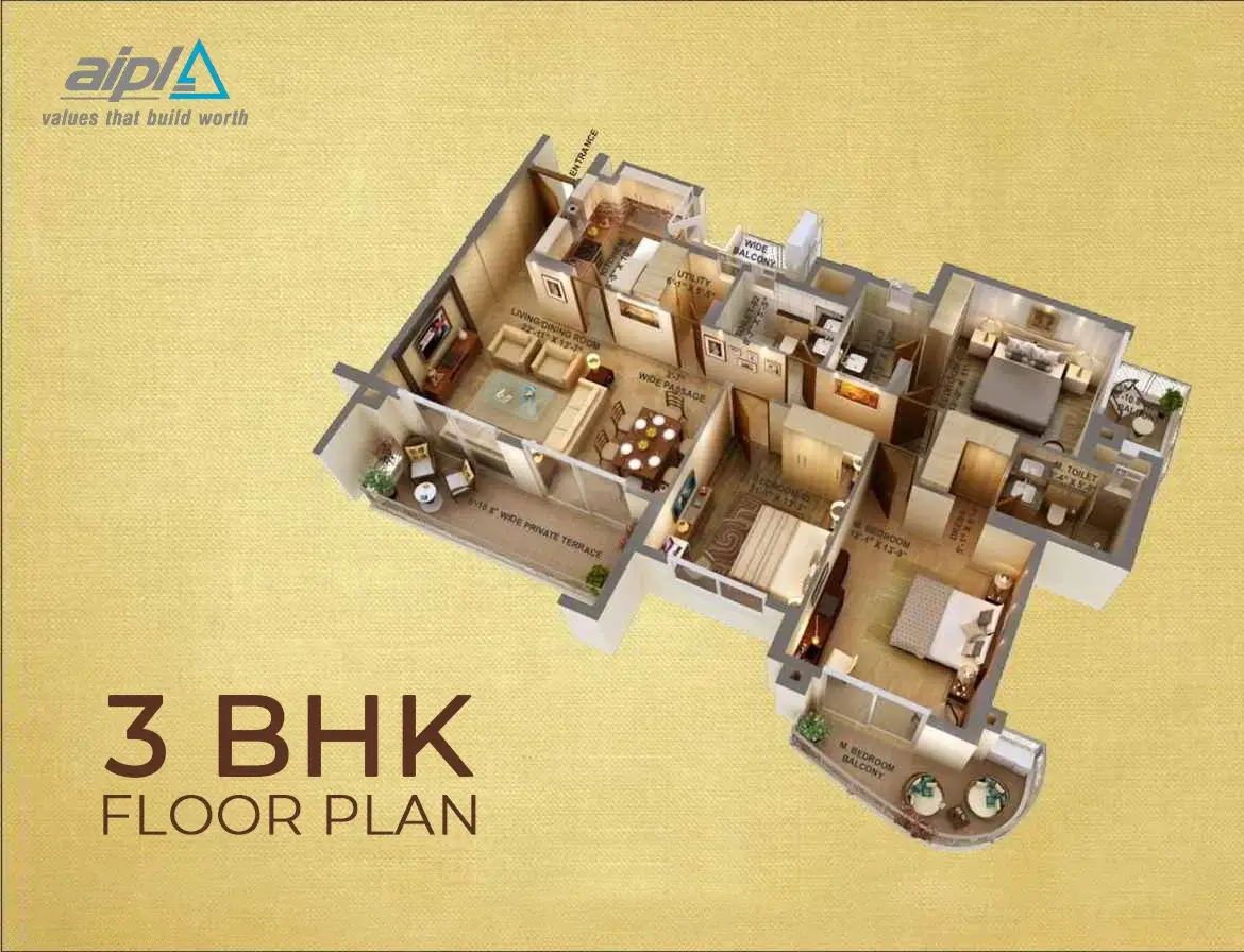 AIPL The Riviera gurgaon 3 bhk floor plan
